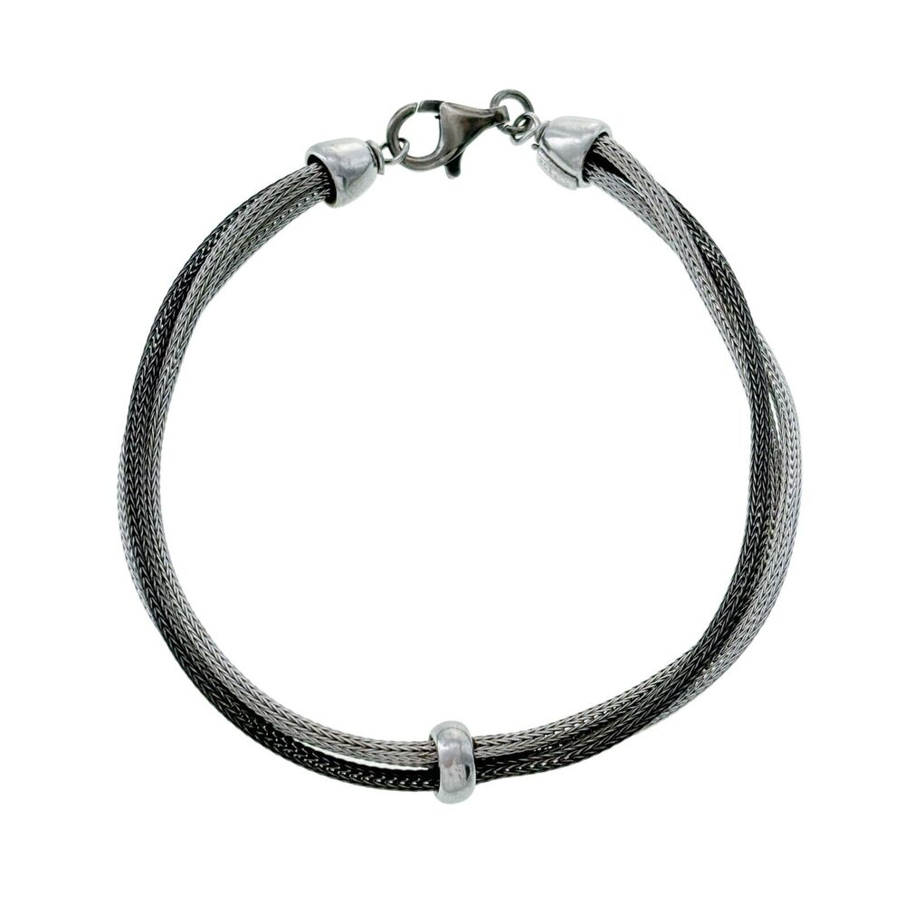 Vintage Sterling Silver 925 Multi Tone Three-Strand Mesh Bracelet 8"